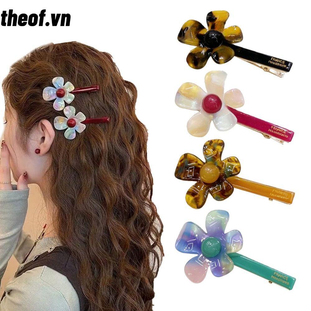THEOF 2 Kẹp Tóc Hoa, Kẹp Tóc Acetate Màu Rực Rỡ, Kẹp Mỏ Vịt Tính Khí Ngọt Acetate Bên Kẹp Tóc Cho Nữ