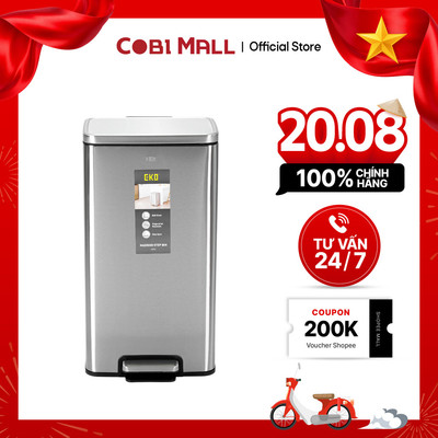 Thùng Rác Inox EKO Metallic 50L Cao Cấp Thép Không Gỉ, Đóng Nắp Êm, Chống Bám Vân Tay - Cobi Home