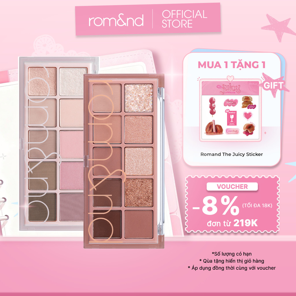 [Rom&nd] Bảng phấn mắt 10 màu siêu lấp lánh Hàn Quốc Romand Better Than Palette 7.5g