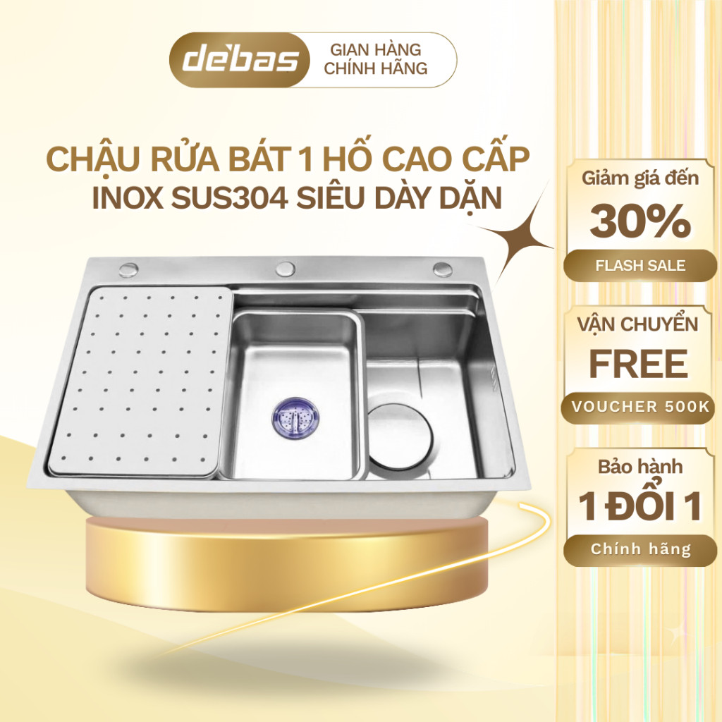 🔥🔥 Chậu rửa bát 1 hố to bồn rửa chén inox rửa kèm khay gác bồn inox Debas 7545 7846