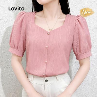 (New Arrival) Lovito Áo sơ mi nữ màu hồng thanh lịch phong cách Xuân/Hè BLB199P2D567