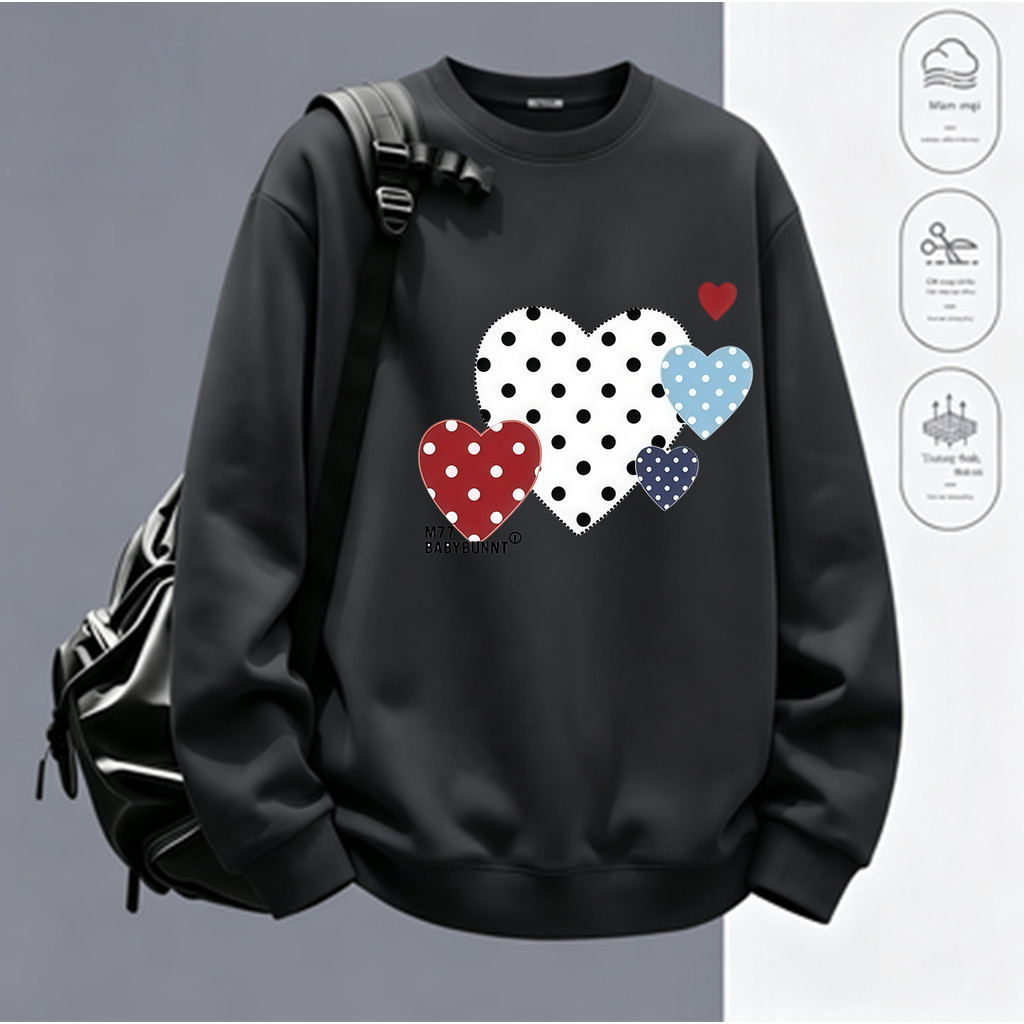 COD✅ (Hồ Chí Minh)RTOML áo dài tay nữ form rộng pattern vietnam korean Trái tim chấm bi xếp chồng
