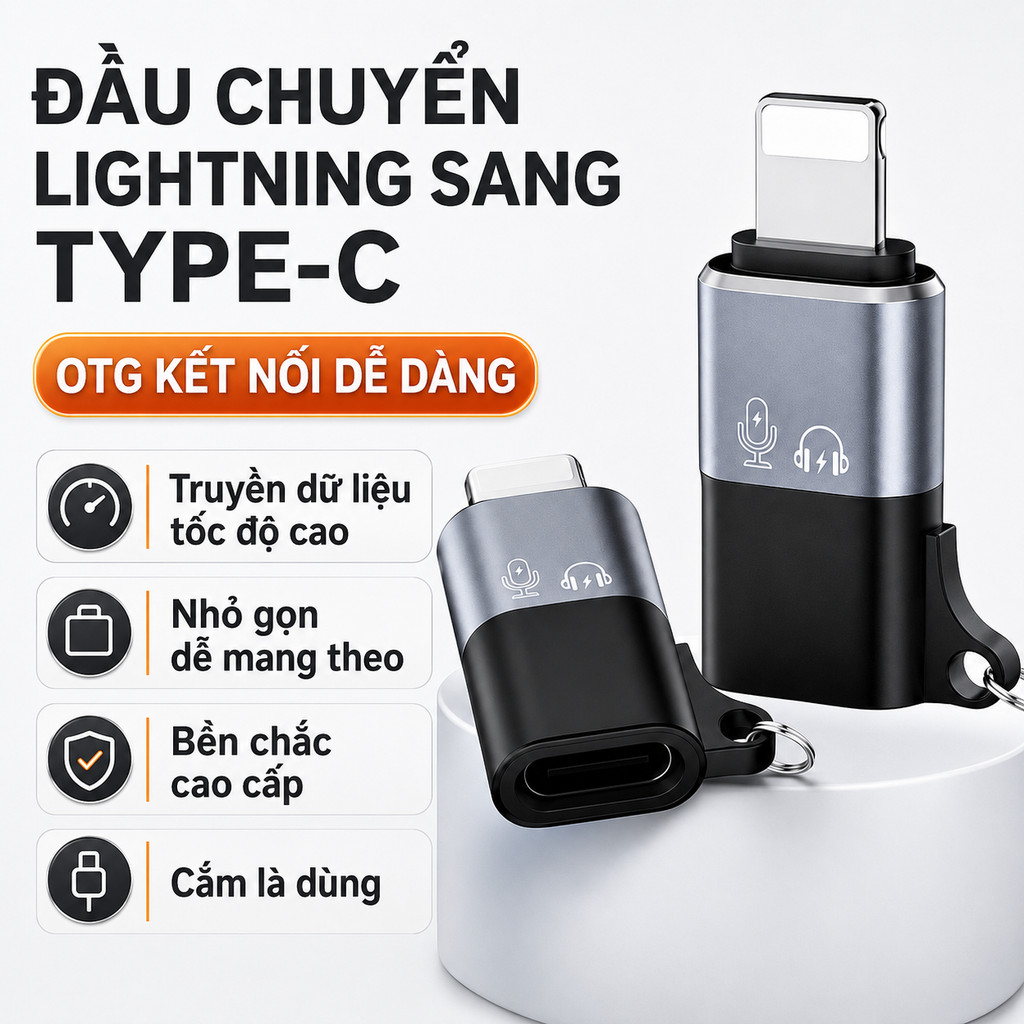 Đầu Chuyển OTG Lightning Sang Type-C Hỗ Trợ Sạc Nhanh Truyền Dữ Liệu Cho iPhone iPad