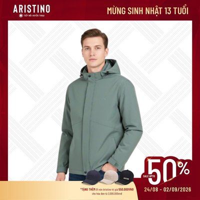 Áo khoác gió 2 lớp nam xanh rêu ARISTINO dáng suông nhẹ lịch lãm, thiết kế basic,tinh tế AJK003EDP01