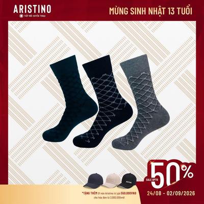 Tất Nam Cổ Cao Họa Tiết Aristino 100% Cotton chống xù mềm mại, thoáng khí, thấm hút mồ hôi vượt trội - ASC062