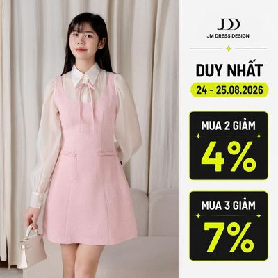 Đầm dáng A cổ đức phối tơ 1F19.2410TW, đầm tweed phối áo sơ mi tơ một lớp thiết kế bởi JM Dress Design