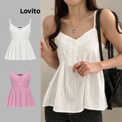 Lovito Kỳ nghỉ Áo sát nách màu trơn viền cổ phong cách cho nữ L105MD627