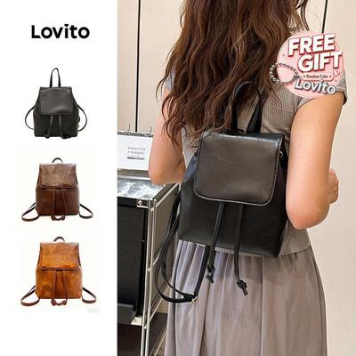Lovito Phong cách thường ngày Ba lô thông thường Ba lô đa năng đơn giản trơn dành cho nữ LFA23192