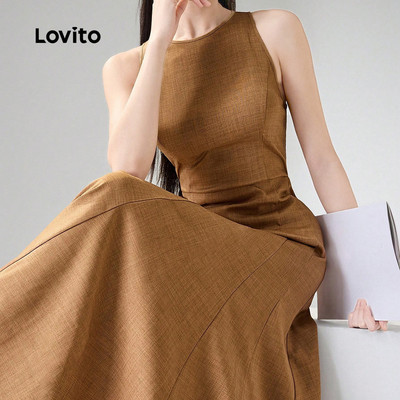 Đầm nữ Lovito kaki xuân hè dây kéo thanh lịch L152LD072