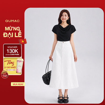 Chân Váy Jeans Nữ GUMAC Form A Dài Qua Gối Thanh Lịch Tôn Dáng Hiện Đại LVG06046