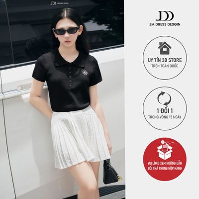 Áo Cổ Polo Cộc Tay 2T45.2606 ( KHÔNG KÈM KHĂN ). Áo Polo Len Dệt Kim Mỏng Dáng Ôm Thanh Lịch Hàn Quốc Trẻ Trung By JM