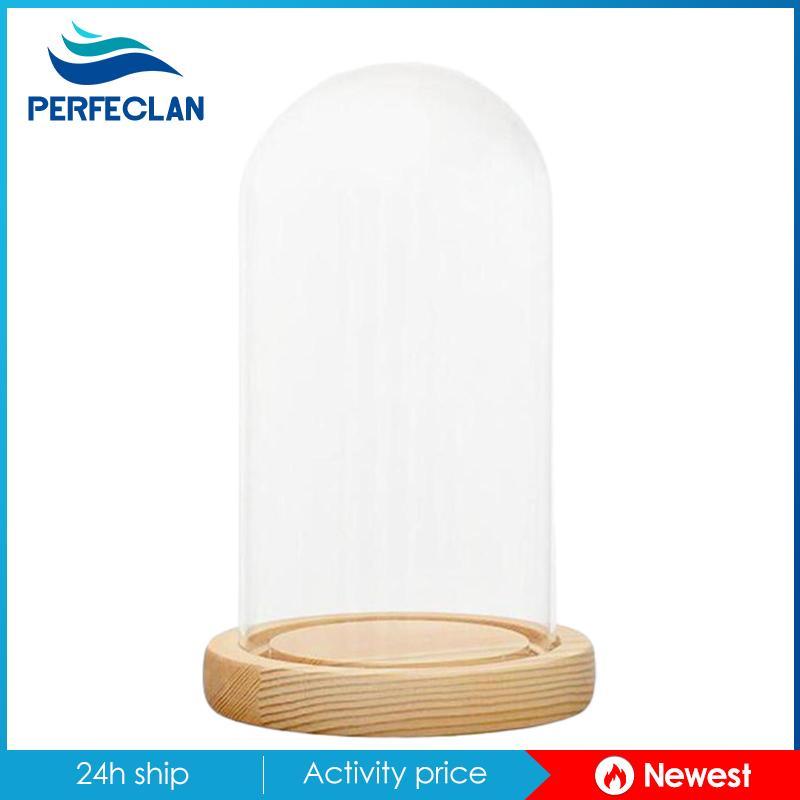 Màn hình Cloche Dome Glass Bell Jar Đế gỗ Accent Trang trí Mái vòm trong suốt Giá đỡ trưng bày tròn 
