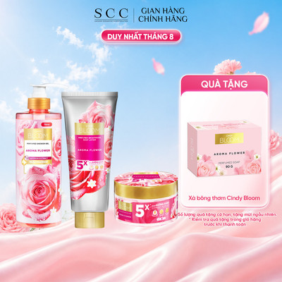 Combo Sữa Tắm 640g, Dưỡng Thể 300g & Tẩy Da Chết 220g Cindy Bloom Làm Sạch & Dưỡng Sáng Cùng Hương Nước Hoa