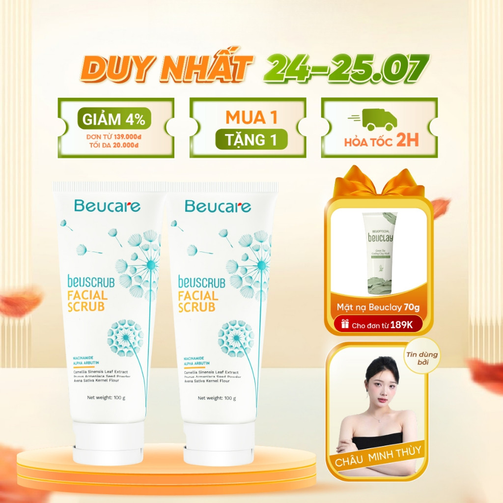 Combo 2 tẩy tế bào chết mặt BEUCARE trà xanh, tẩy da chết mặt ,thấm hút dầu thừa , làm sạch da, dưỡn