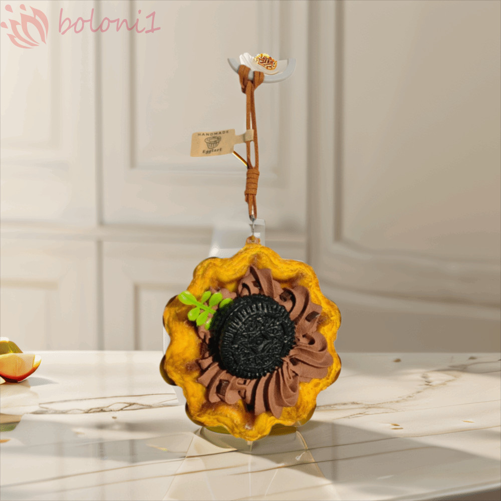 Móc khóa trứng Tart, Puff Pastry Shape Hoa Hướng Dương Trứng Tart Model Móc khóa, Tart Trứng Treo Hì