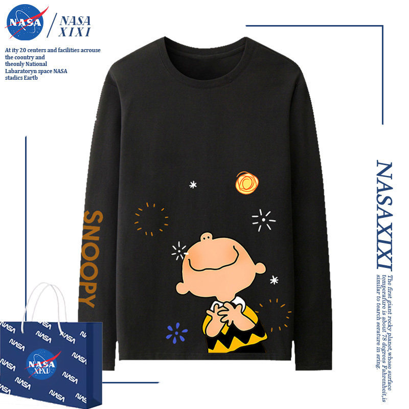 NASA Snoopy Snoopy Đồng Thương Hiệu Áo Thun Nam Dài Tay Mùa Xuân Thu Áo Thun Snoopy Hoạt Hình Anime 