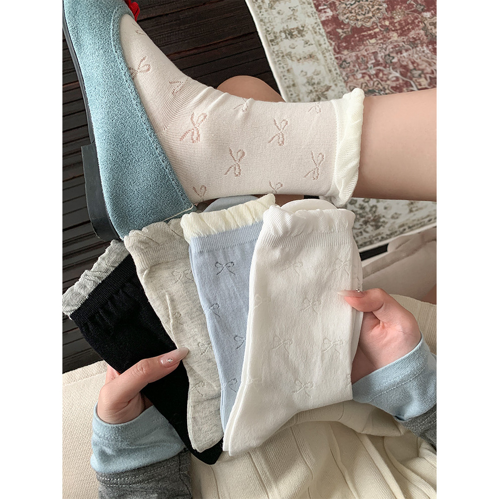 Tất Ren Trắng Nữ Xuân Hè Mỏng Phong Cách miu Miu Miu Phong Cách Ba Lê Phù Hợp Với Mary Jane Giày Cọc