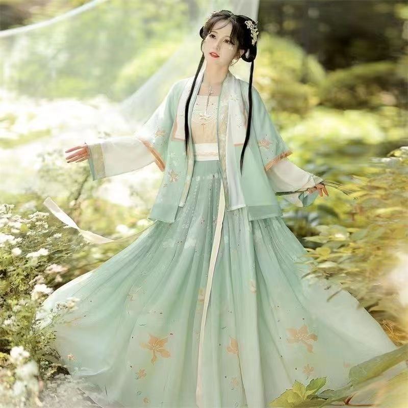 Z Original Hanfu Song Made Elements Cặp Cardigan Bộ bốn mảnh Một mảnh Phong cách cổ xưa Váy xếp ly h