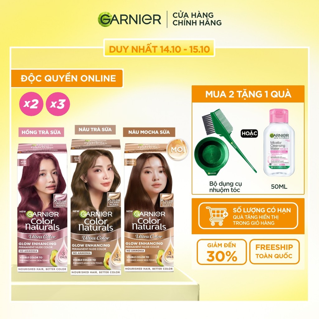 Kem Nhuộm Tóc Tại Nhà Màu Thời Trang - Công nghệ Colorboost kết hợp 3 loại dầu hạt Garnier Color Naturals