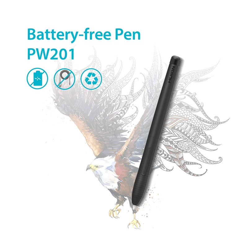 HUION PW201 Bút không pin 4096 cấp độ với hai phím tùy chỉnh áp dụng cho máy tính bảng vẽ đồ họa kỹ 