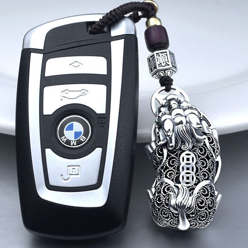 Luotai Old Silversmith 999 Sterling Bạc Pixiu Móc Khóa Mặt Dây Chuyền Nam Phong Cách Bện Bạc Trang S