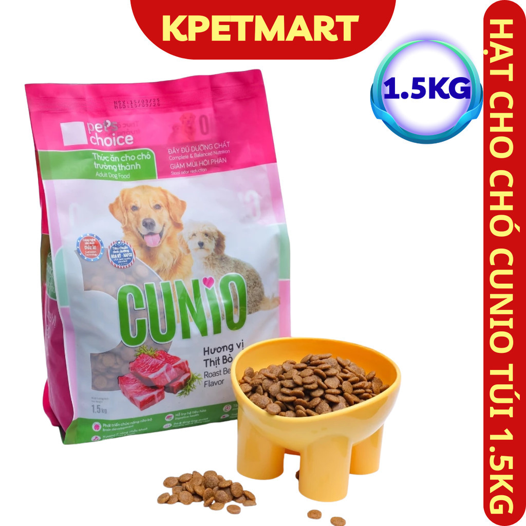 <KAG> CUNIO Adult - Thức Ăn Chó  Vị Thịt Bò Túi 1.5kg - Thức Ăn Hạt Cho Chó Trưởng Thành - KPETMART