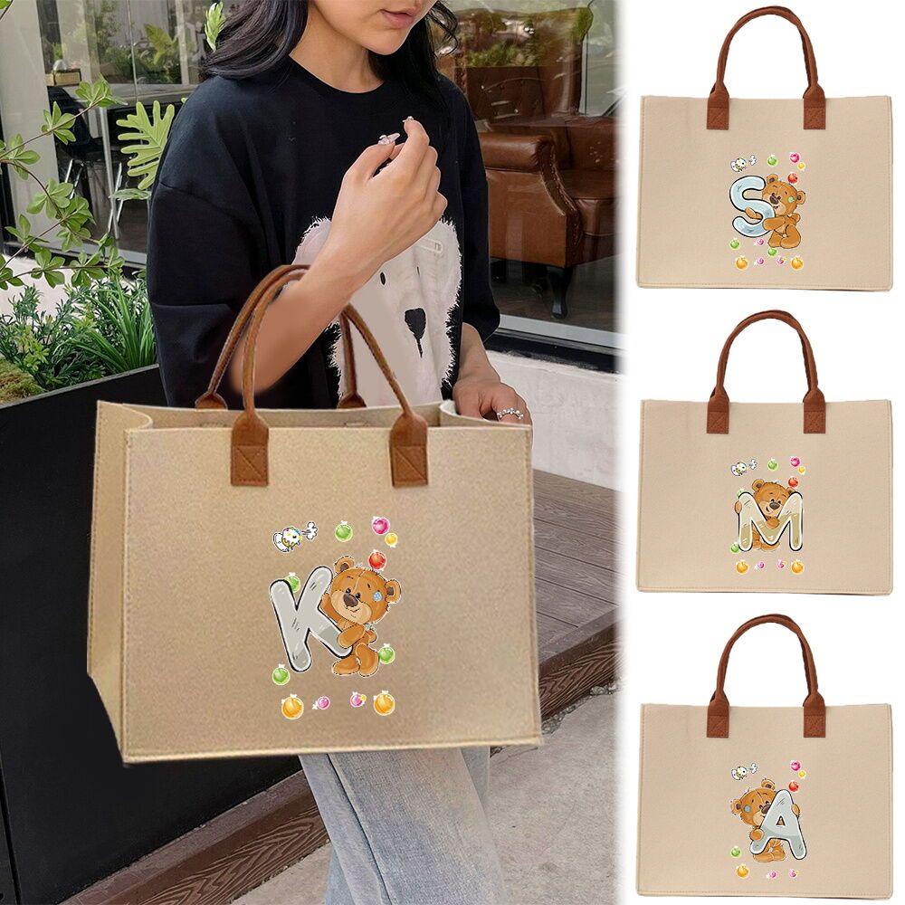 Exquisite print Felt tote bag Thickened Large felt tote bag Commuter shopping bag In stock Large cap