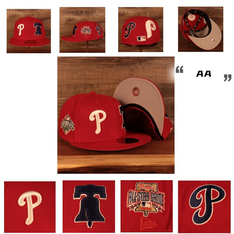 Phillies 59FIFTY Snapback Cap màu đỏ-xám, phù hợp nam/nữ, phong cách thể thao hip-hop, sẵn sàng giao