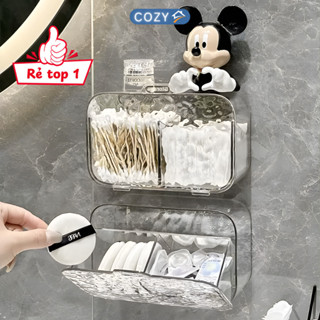  Hộp Đựng Bông Tẩy Trang Dán Tường 2 Ngăn Trong Suốt Vân Kim Cương Thiết Kế Sang Trọng Tiện Lợi 