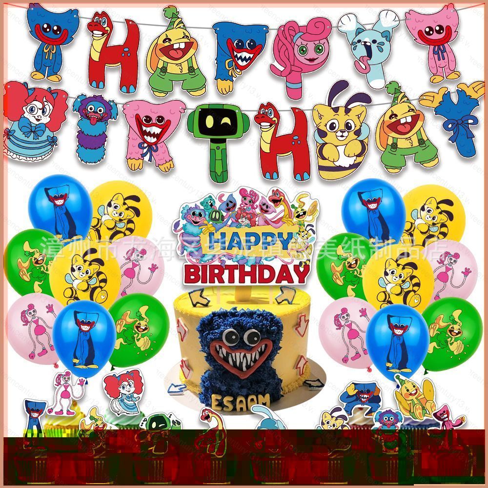 G13 Poppy Giờ Chơi Tiệc Sinh Nhật Biểu Ngữ Cờ Bóng Bộ Đồ Trang Trí G13