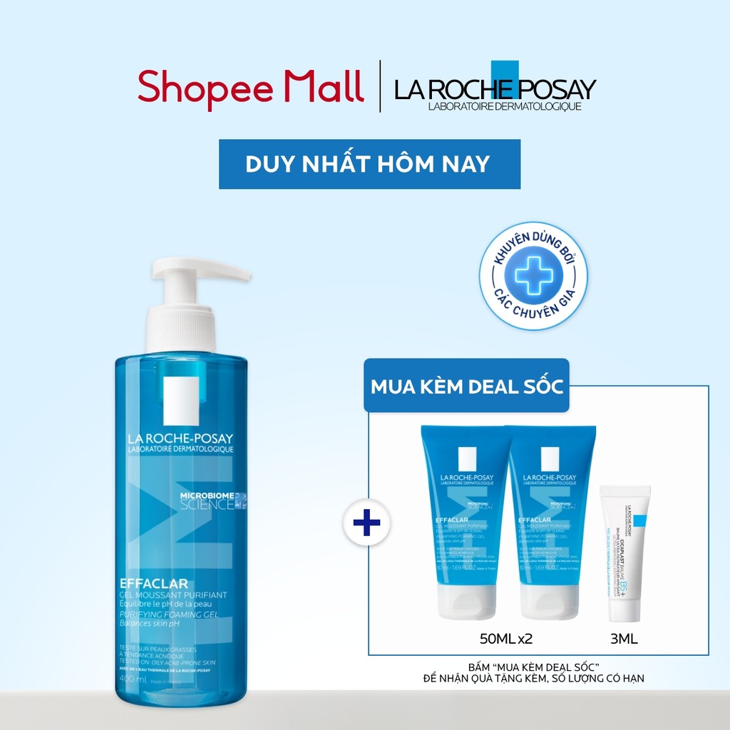 Gel rửa mặt sạch sâu giảm mụn cho da dầu mụn nhạy cảm La Roche-Posay Effaclar Foaming Gel 400ml
