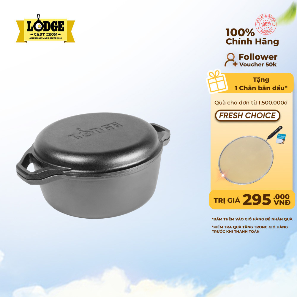 Lodge - Bộ nồi chảo gang nướng tròn - 5.68L