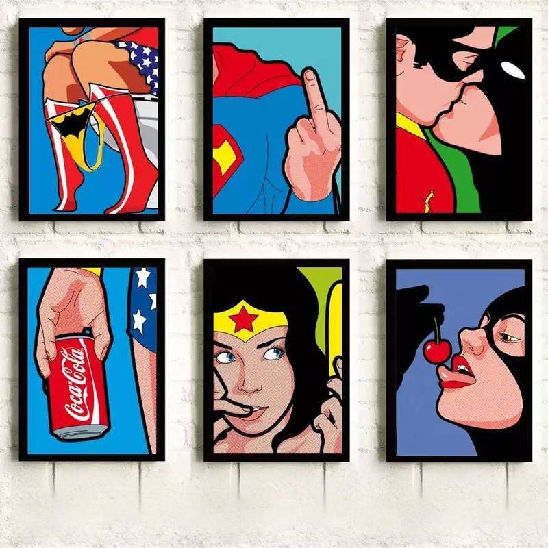 Bộ nghệ thuật treo tường bằng vải Canvas nghệ thuật siêu anh hùng, DC Comics Wonder Woman & Batman T