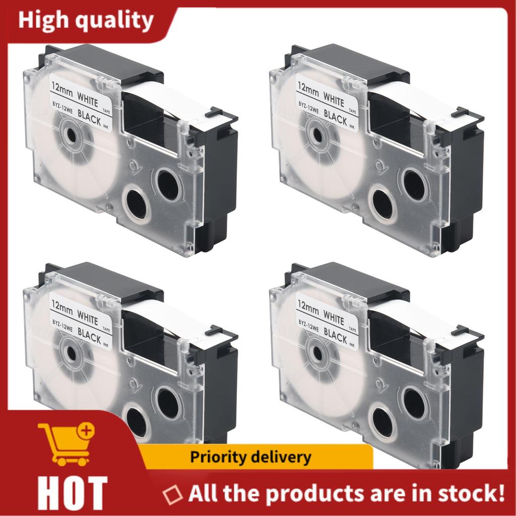4 Gói 12mm Đen trên Nhãn Trắng Máy Làm Nhãn Băng Tương Thích Với KL1500 KL2000 KL7000 KL7200 -100 KL