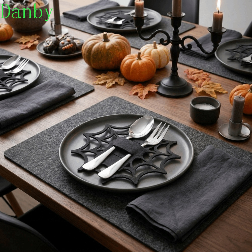 DANBY 12 Chiếc Halloween Nhện Web Dao Kéo Bao, Túi Dao Kéo Dơi Đen Di Động, Nhẹ Trang Trí Đũa Tay Cầ