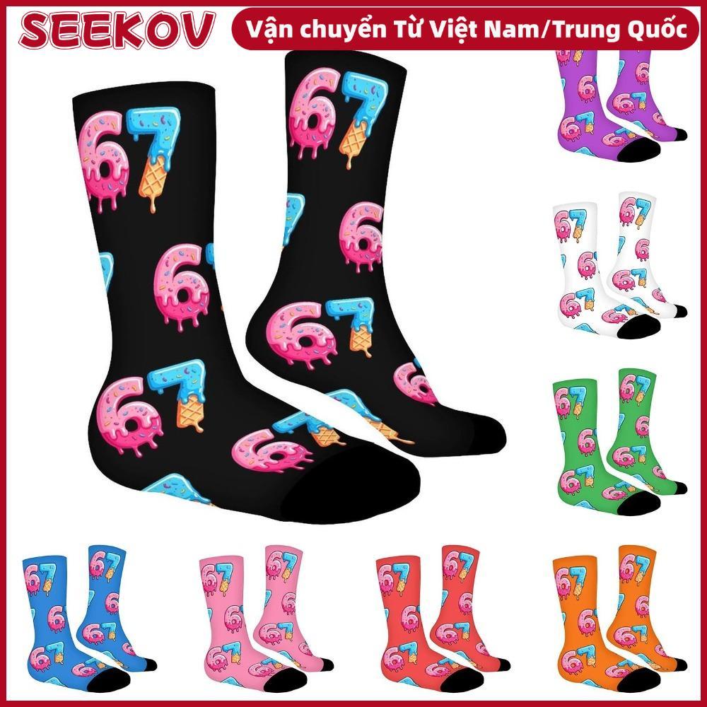SEEKOV 67 Meme Crew Tất Dài, Ấm Thoáng Khí 67 Meme Kem Tất, Hoạt Hình Vui Nhộn Nhẹ Cotton Sáng Tạo V