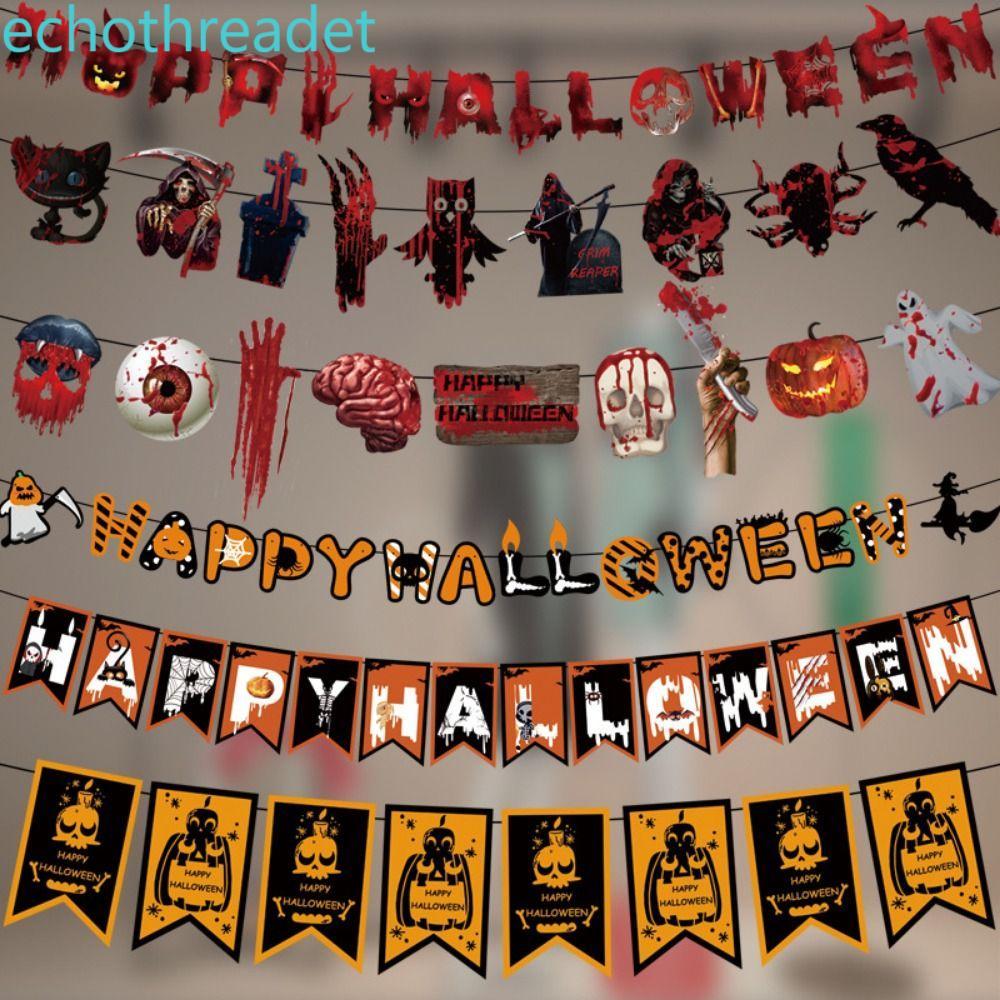 WELON Halloween Skull Kéo Cờ, Papper Eye / Ma / Máu Halloween Treo Cờ, Trang Trí Bầu Không Khí Hallo