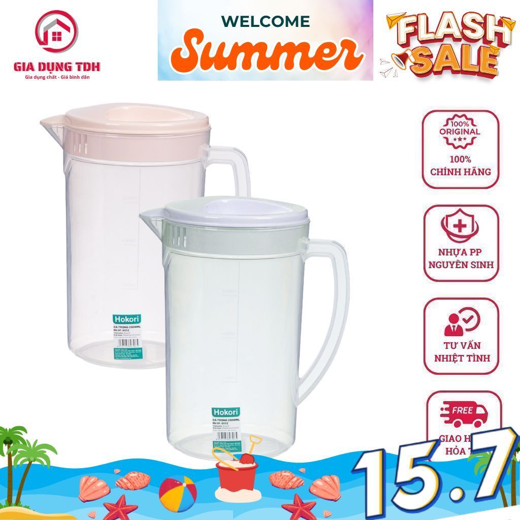 Bình Nước Nhựa, Ca Đựng Nước Trong 2.5L Việt Nhật 6052 - Có Nắp Đậy Lưới Lọc - TDH