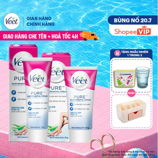 [HỎA TỐC 4H] Combo 2 hộp Kem tẩy lông Veet Pure cho da nhạy cảm, hộp 50g và hộp 100g, công thức Pure cải tiến
