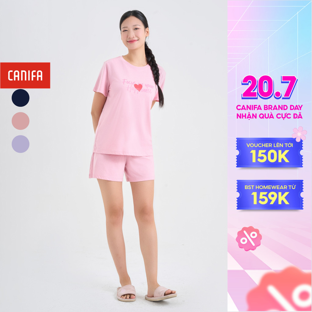 Bộ quần áo nữ cộc tay quần đùi có hình in CANIFA 6LS25S002