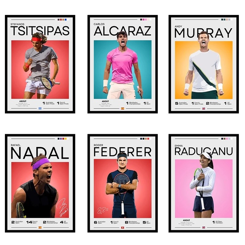 AUJT Federer Ngôi Sao Tennis Treo Tường Nghệ Thuật Poster Nadal Tennis Truyền Thuyết Vải Nghệ Thuật 