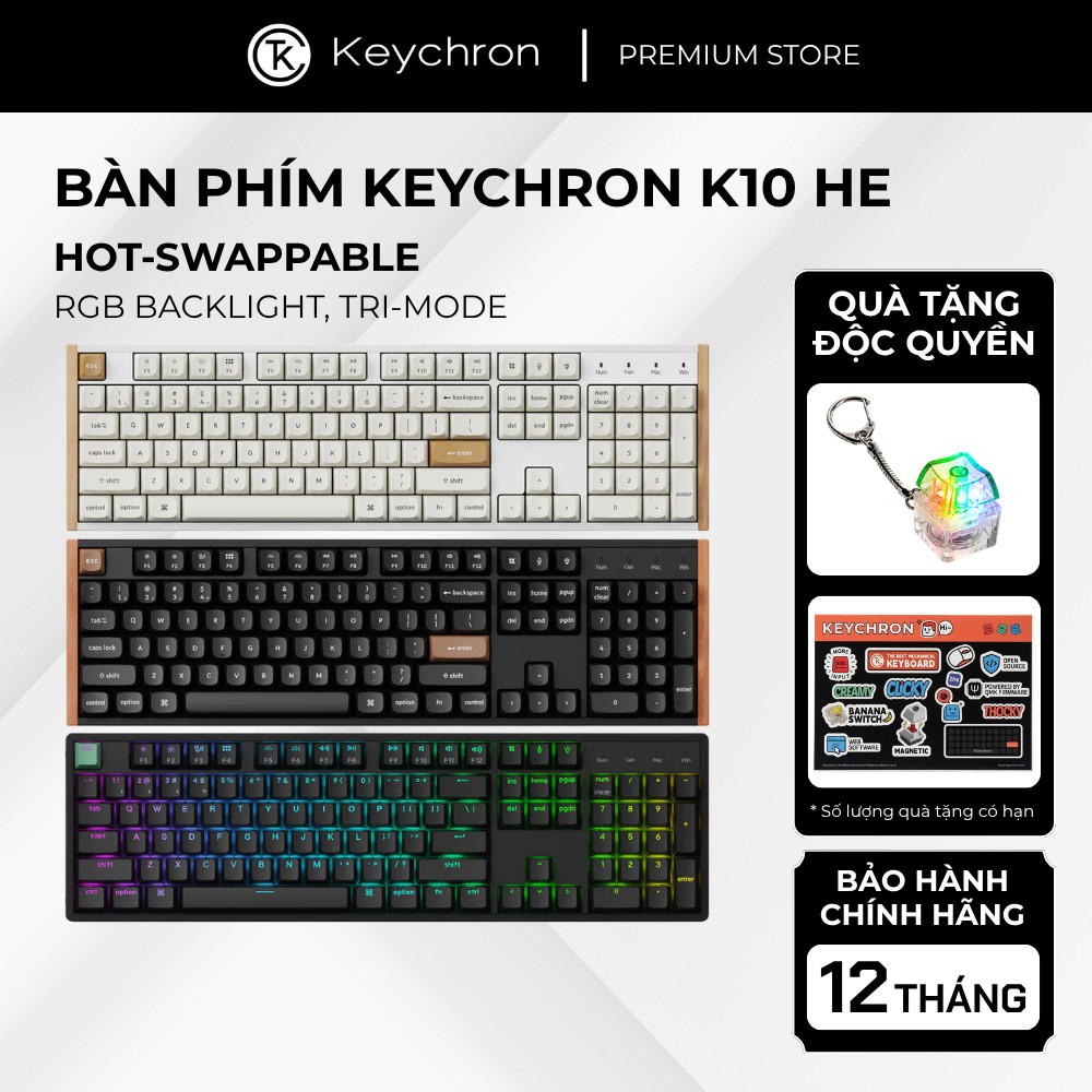 Bàn Phím Cơ Keychron K10 HE Wireless Magnetic Switch RGB QMK Hotswap Full Size Chính Hãng