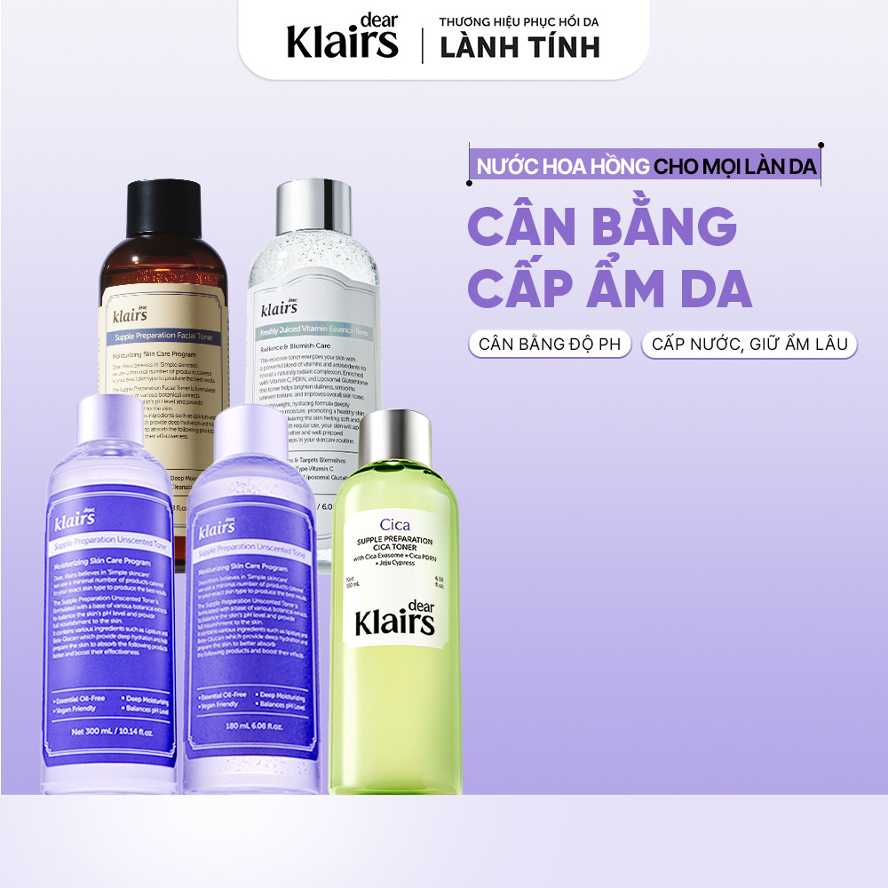 Nước hoa hồng Dear, Klairs Supple Preparation Toner dưỡng sáng cấp ẩm lành tính [FS]