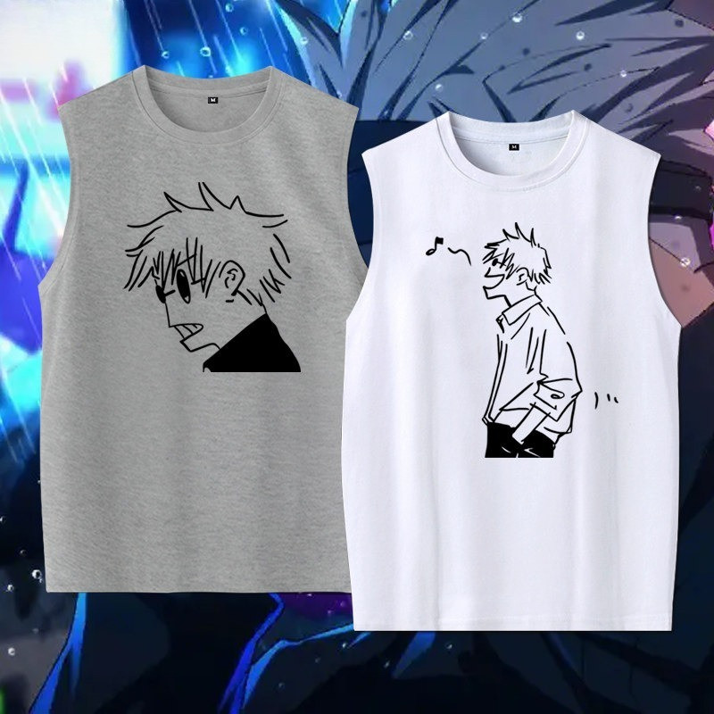 Jujutsu Kaisen Gojo Satoru Anime Tank Top Unisex Cotton Không Tay Áo Ngộ nghĩnh Meme Vest Mùa Hè Mặc