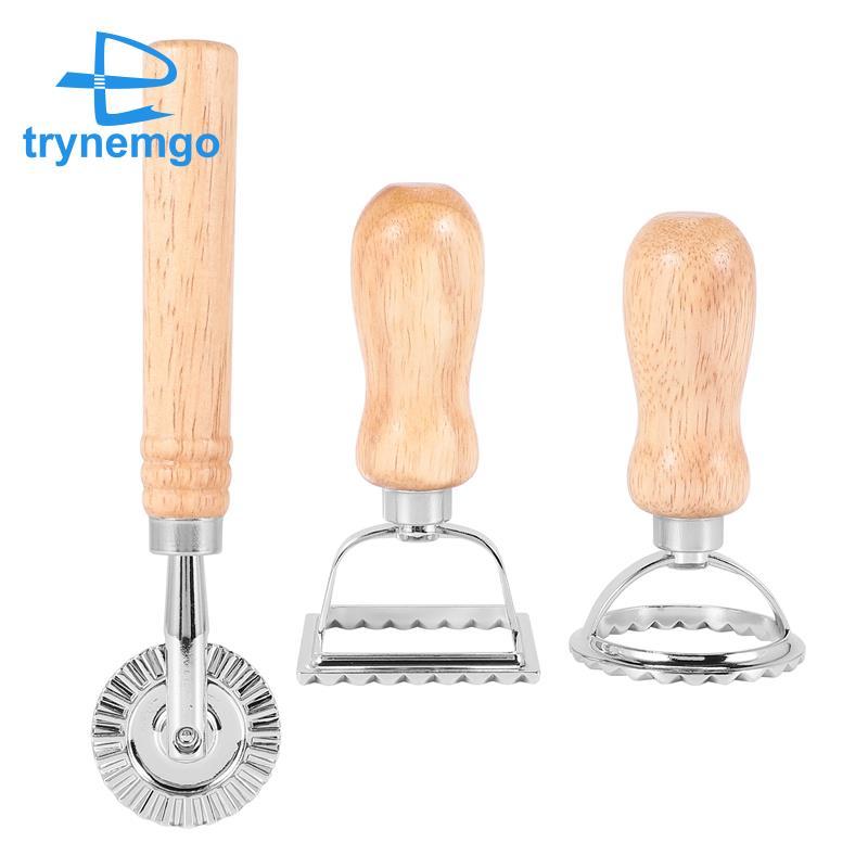 Bộ 3 Máy Cắt Bánh Mì Ravioli, Máy Làm Tem Ravioli Có Tay Cầm Bằng Gỗ Máy Làm Ravioli Pasta Cắt Cho R
