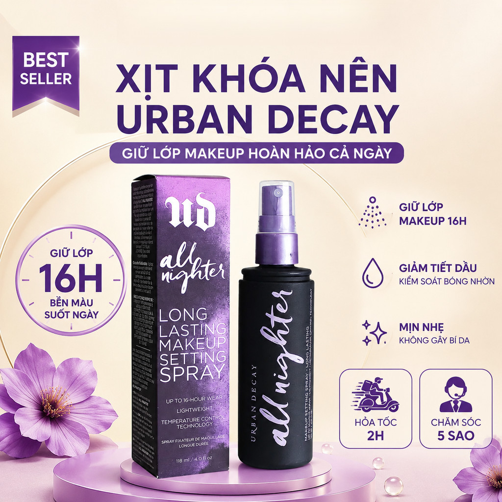 Xịt Khóa nền Urban Decay All urban decay long lasting makeup setting spray Kiềm Dầu Căng Bóng 118ml