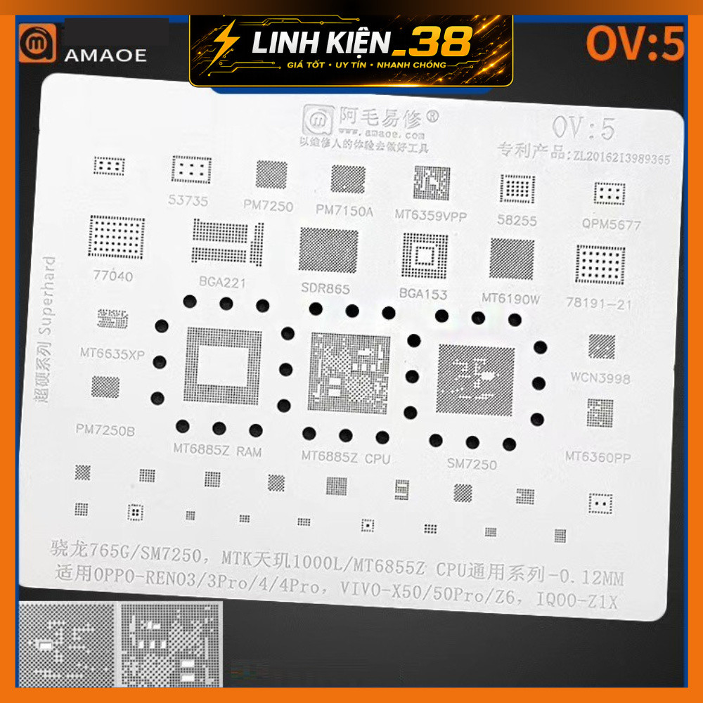 Vỉ làm chân OV5 hỗ trợ MT6585Z SM7250/ 765G. linhkien_38