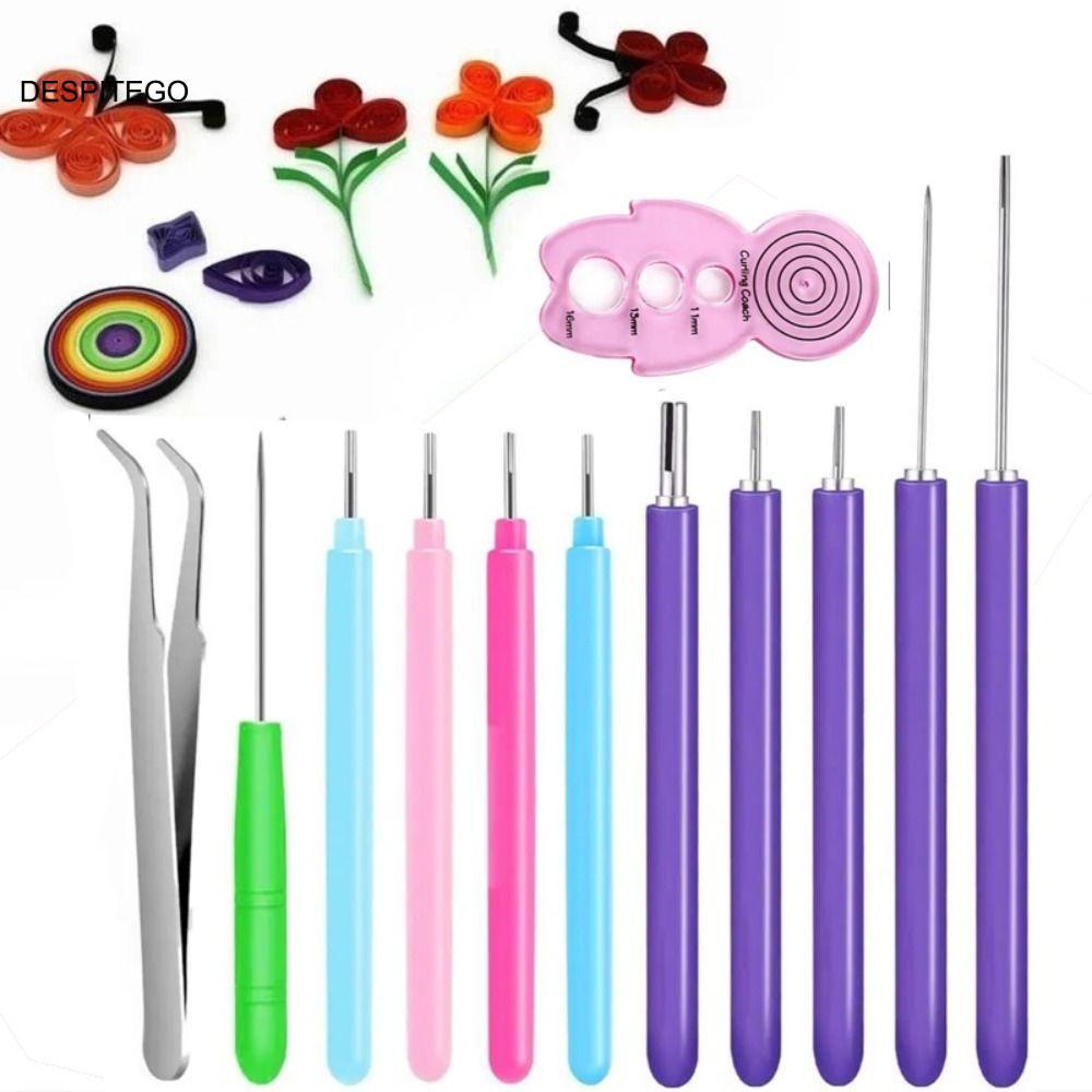 DESPITEGO 12 CHIẾC Bộ Kim Quilling, Giấy Uốn Giấy Thủ Công Dụng Cụ Quilling, Bút Có Rãnh Quilling Th