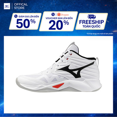 Giày bóng chuyền UNISEX WAVE MOMENTUM PRO MID - Trắng Đen Đỏ rực - V1GA254559