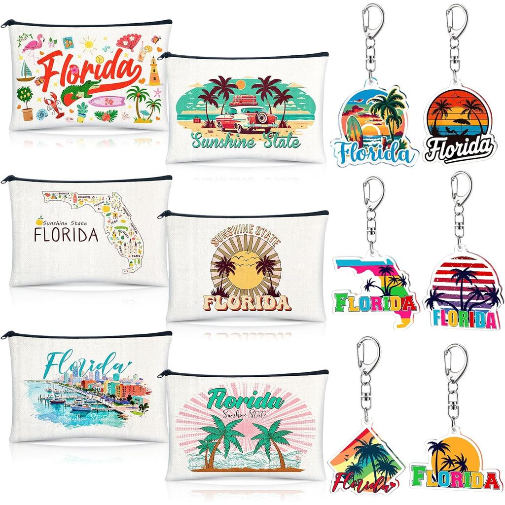 6 Bộ Quà Tặng Lưu Niệm Florida, 6 Chiếc Túi Đựng Mỹ Phẩm Florida, 6 Chiếc Móc Khóa Lưu Niệm Cho Nữ Q